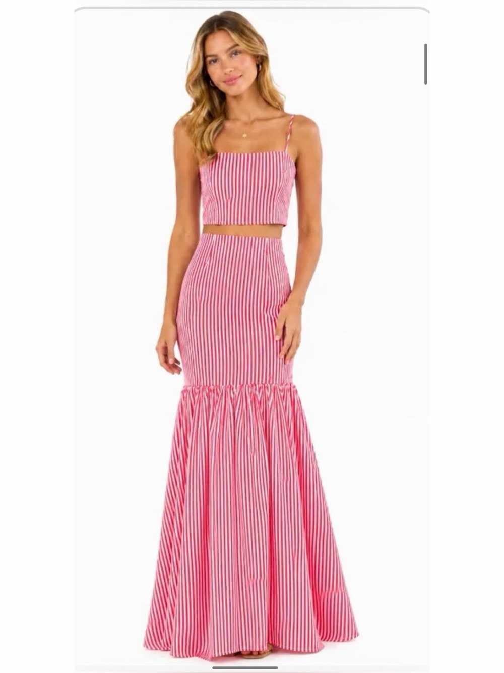 Striped Red and White Maxi Mermaid Skirt Set Women's Maxi Skirt